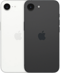 Twee Apple iPhones 16, zwart en wit, achterkant met cameramodule zichtbaar.