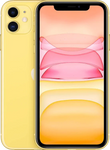 Gele iPhone 11 met dubbel camerasysteem en kleurrijk scherm, Apple smartphone