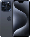 iPhone 15 Pro zwart, met triple camera en modern schermdesign, voorzijde en achterzijde zichtbaar