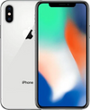 Refurbished zilveren iPhone X met dual camera en notch-scherm, vooraanzicht en achterkant.