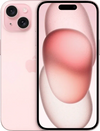 Roze iPhone 15 met dubbele camera en modern display, vooraanzicht en achteraanzicht.