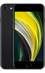Zwarte refurbished iPhone SE met kleurrijk scherm, vooraanzicht en achterkant zichtbaar