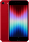Rode refurbished iPhone SE 2022 met kleurrijk scherm, voor- en achterkant zichtbaar