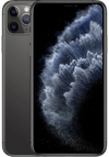 Spacegrijze iPhone 11 Pro met triple camera en zwart/wit scherm, voorkant en achterkant zichtbaar