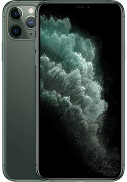 iPhone 11 Pro groen met driedubbele camera, voorkant en achterkant zichtbaar