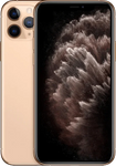 Gouden iPhone 11 Pro met drie camera's en zwart-bruin scherm, refurbished smartphone