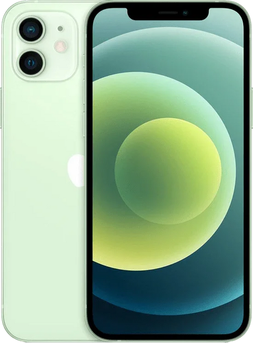 Lichtgroene iPhone 12 met dual camera en helder scherm, refurbished smartphone productfoto