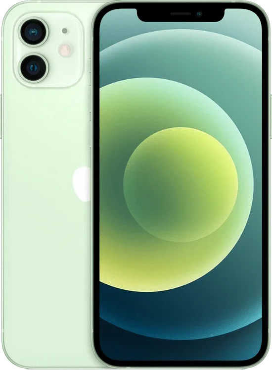 Lichtgroene iPhone 12 met dual camera en helder scherm, refurbished smartphone productfoto