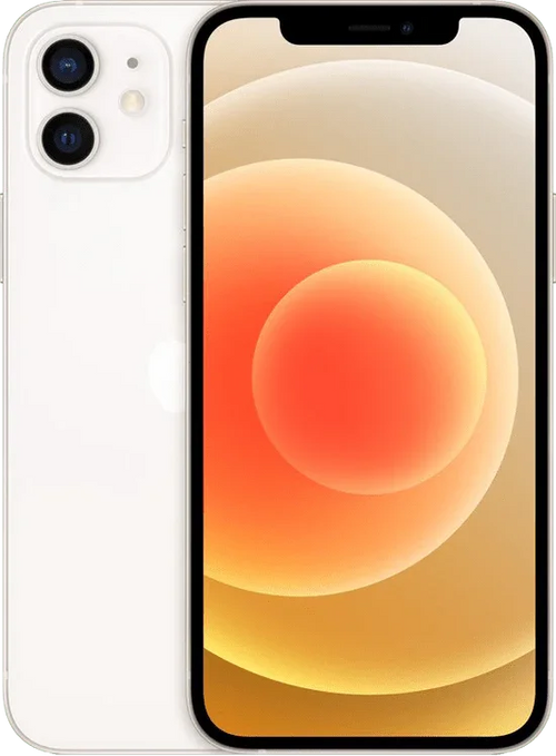 Witte iPhone 12 met dual camera en kleurrijk scherm, refurbished smartphone productfoto