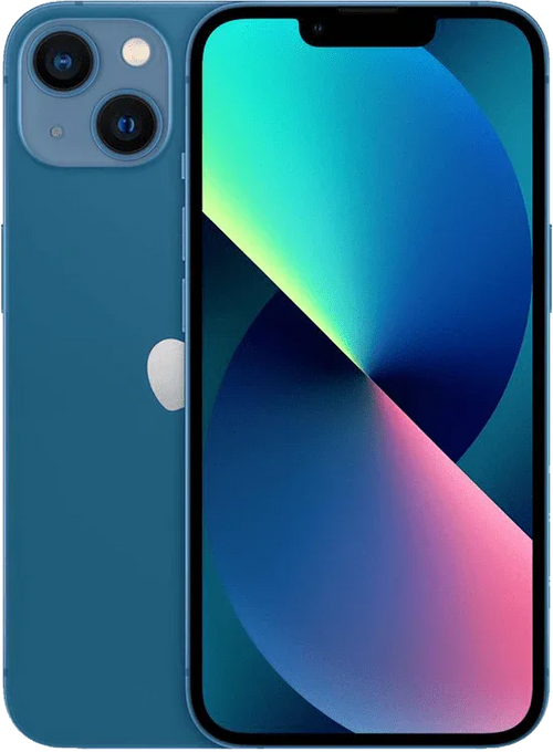 Blauwe iPhone 13 met dubbel camerasysteem en kleurrijk scherm, refurbished smartphone