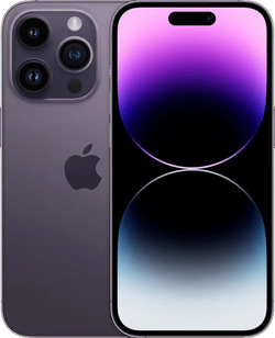 iPhone 14 Pro paars met groot scherm en drie camera's, moderne smartphone