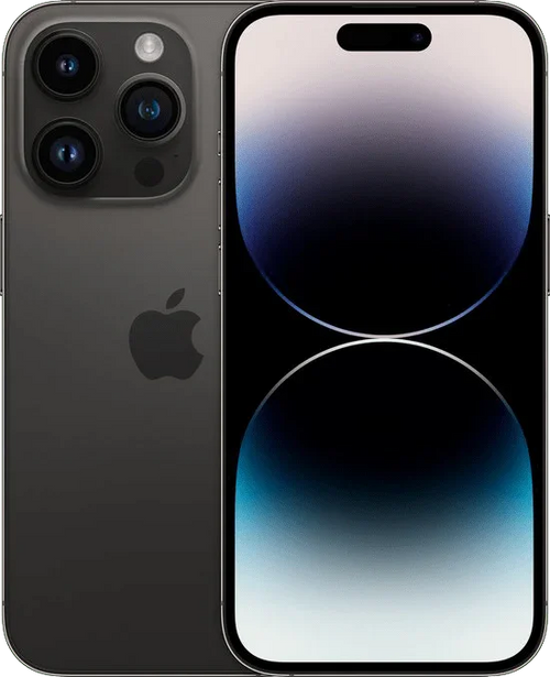 iPhone 14 Pro zwart met drie camera's en groot scherm, moderne smartphone