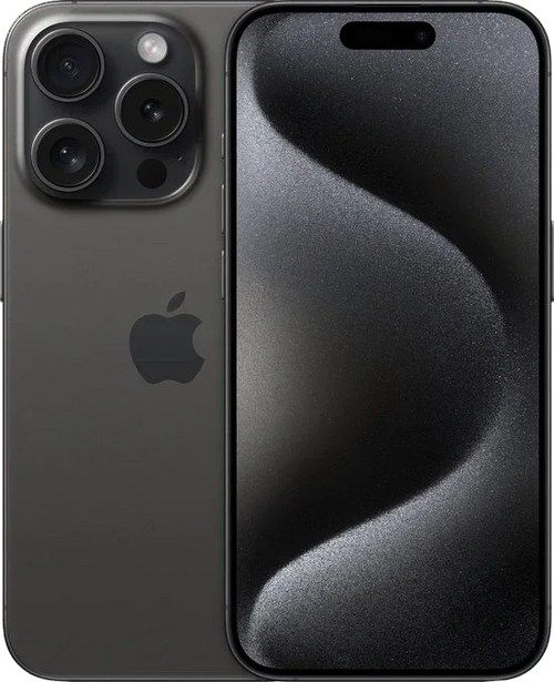 iPhone 15 Pro zwart, voor- en achterkant, triple camera, modern design