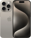 iPhone 15 Pro in zilver, voor- en achterkant, met drie camera's en modern design