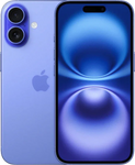 Paarse iPhone 16, dual camera, refurbished smartphone met modern design en helder scherm