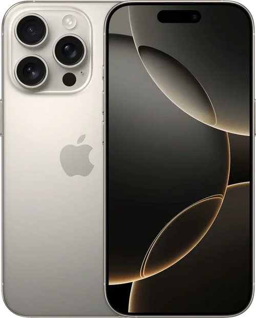iPhone 16 Pro zilver, voorkant en achterkant, driedubbele camera, modern design