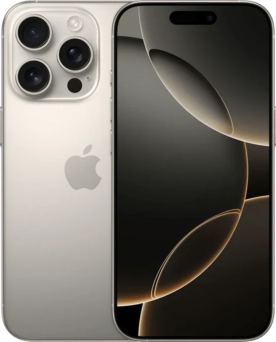 iPhone 16 Pro in zilver met driedubbele camera en modern OLED-display