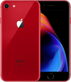 Rode refurbished iPhone 8 met glazen achterkant en retina-display, Apple-logo zichtbaar.