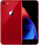 Rode iPhone 8 met glazen achterkant en kleurrijk verlicht scherm, refurbished smartphone