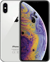 Refurbished iPhone XS zilver, voorkant met kleurrijk scherm en achterkant met dubbele camera
