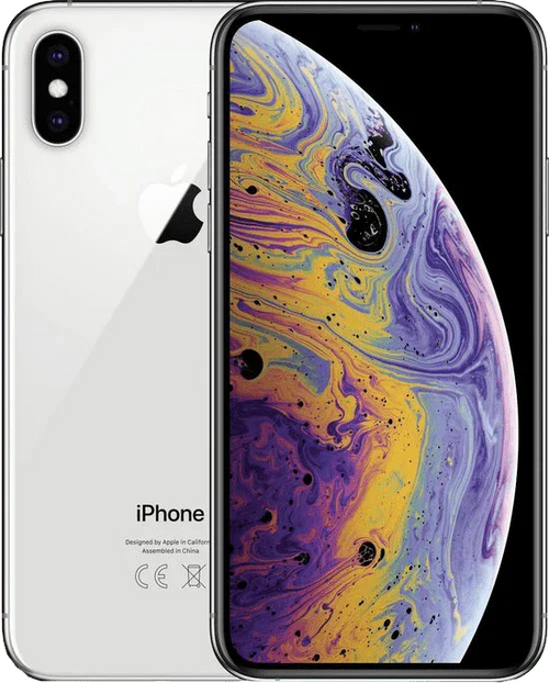 iPhone XS wit met kleurrijk scherm, dubbele camera en glazen achterkant