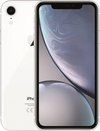 Witte iPhone XR, voor- en achterkant zichtbaar, enkele camera en afgeronde hoeken